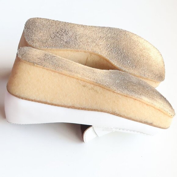 Tomas Maier White Leather Crepe Platform Wedge Heel Loafers Slip-on Shoes Size 6 - Picture 14 of 16